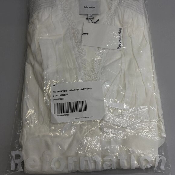 Reformation Women’s Ketra Slim Fit V-Neck Midi Dress Ivory - Picture 4 of 16